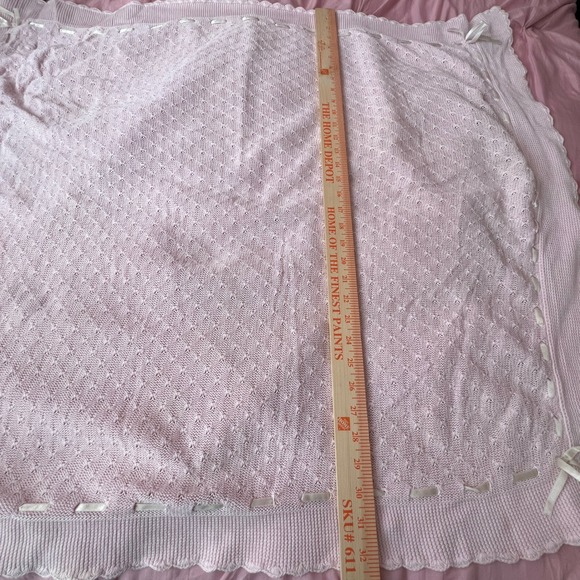 Vintage Sprockets Baby Pink Crochet Blanket Bow Trim Coquette - Picture 3 of 9